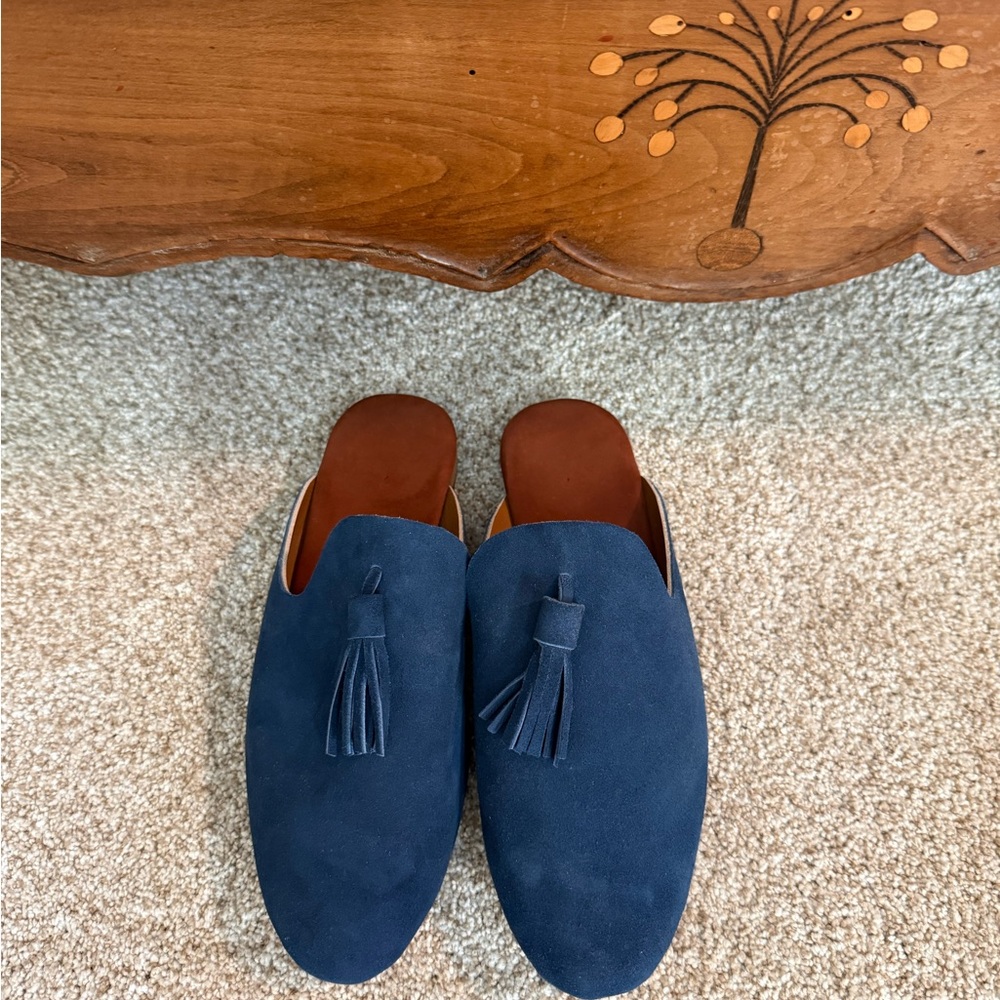 Blue Suede Tassel Loafers